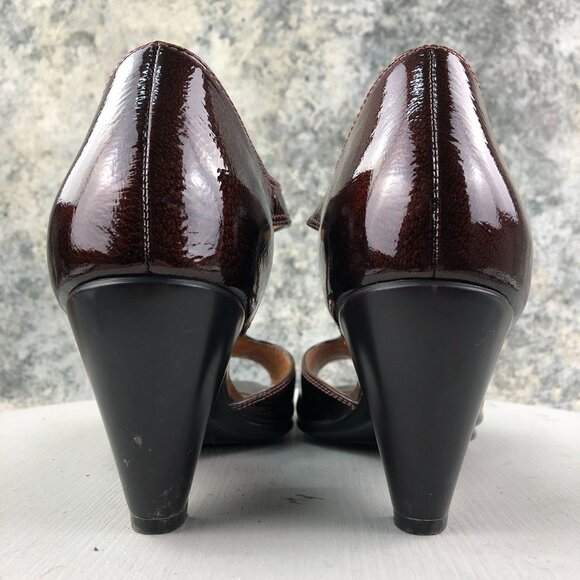 Sofft Women's Size 10M Brown Patent Leather Open Toe Ankle Strap Sandals Heels - Picture 7 of 15
